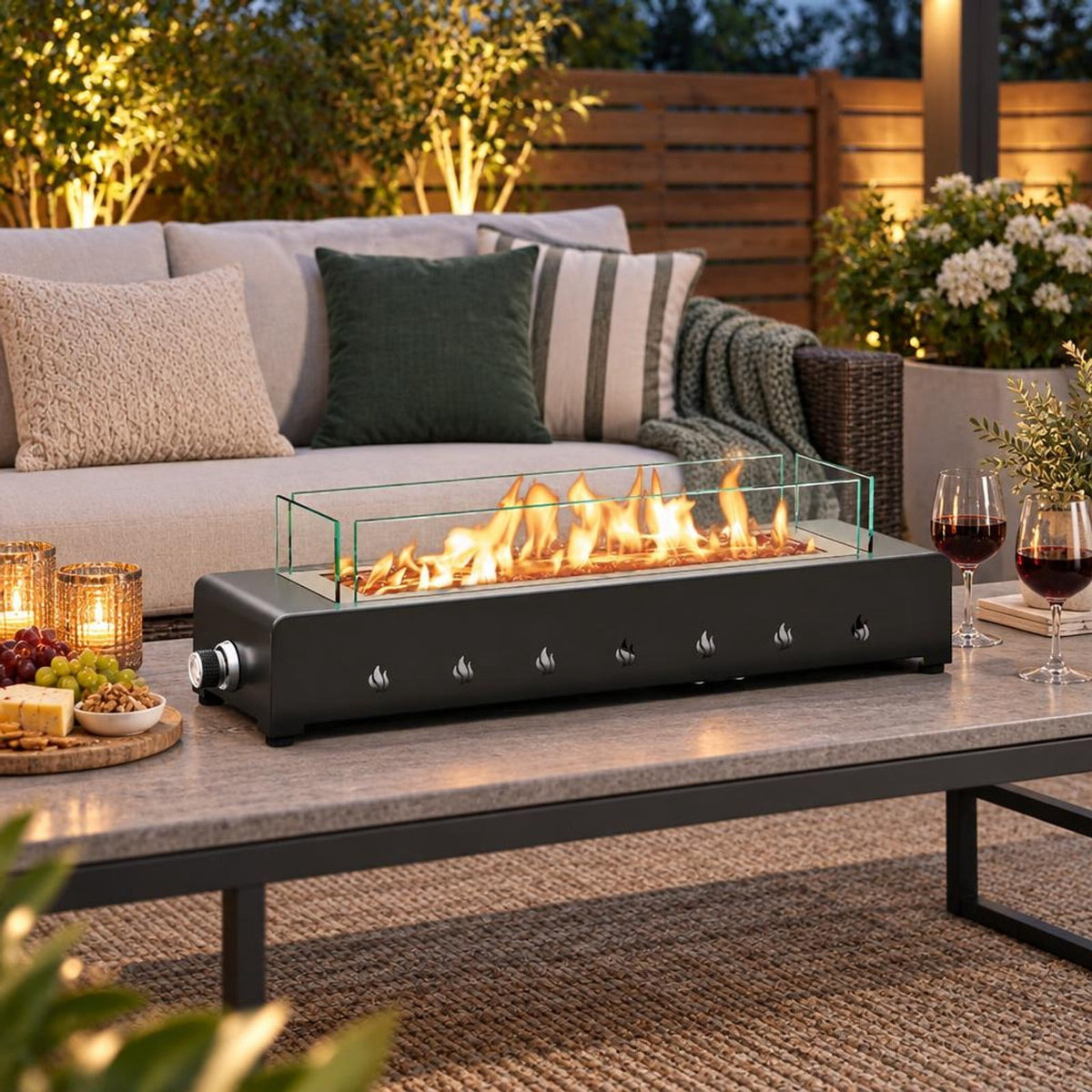 Airfind Portable Mini Fireplace with Wind Guard and Stainless Steel Burner, Metal Tempered Glass PU Glass Frame, Black
