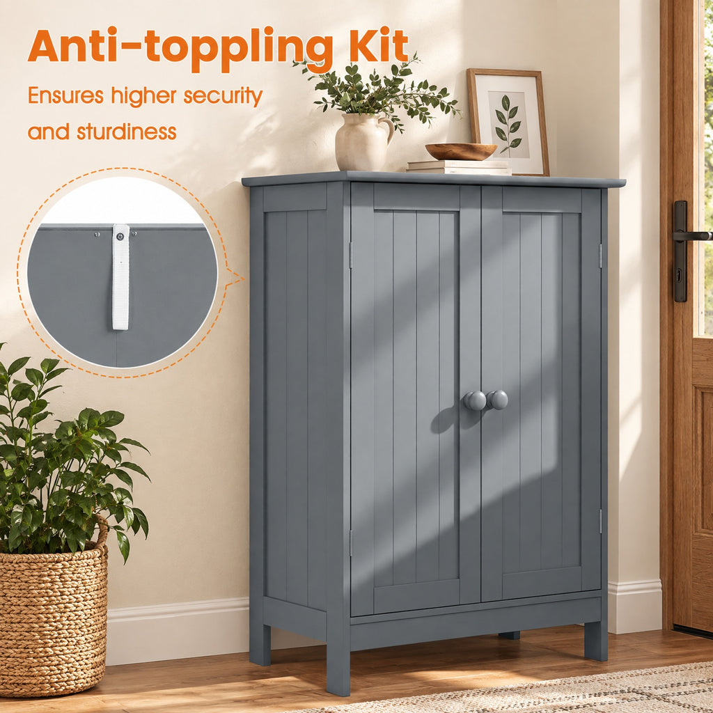 Airfind Bathroom Floor Storage Double Door Cupboard Cabinet, 22 lbs Capacity, MDF Frame, 24in x 14in x 34.5in Footprint, Gray