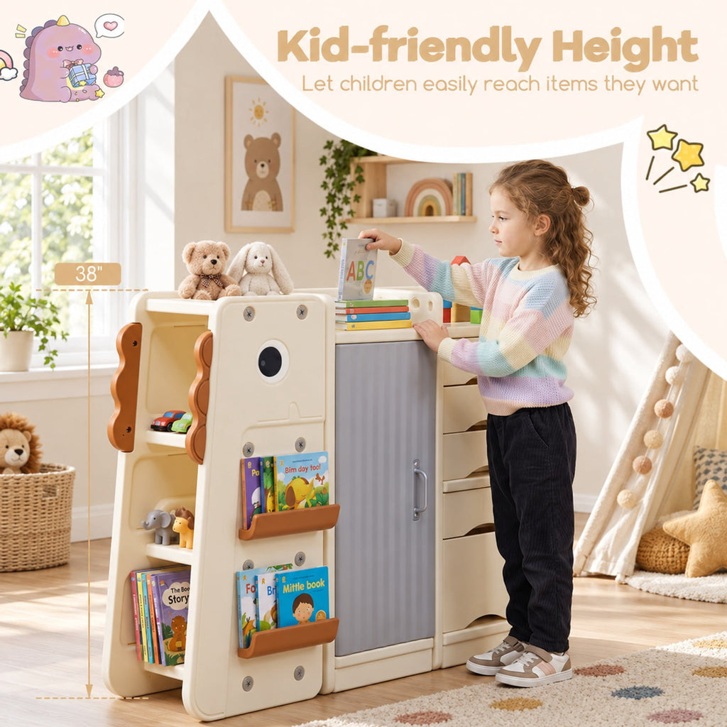 Airfind Kids Toy Storage Organizer with 5 Removable Bins for Playroom, 110 lbs Capacity, HDPE Frame, for 3+ Years Old Total, Beige