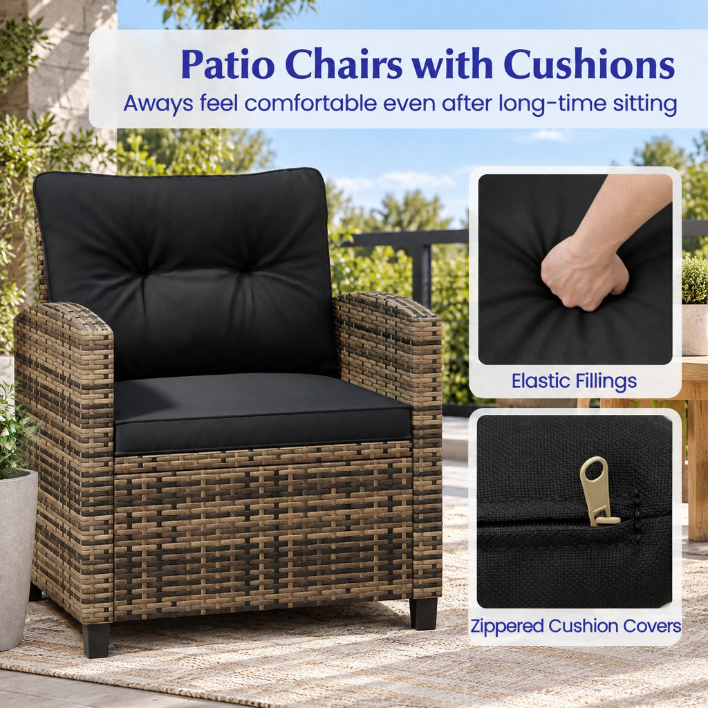 Airfind 3 Pieces Patio Furniture Set with Tempered Glass Coffee Table-Black Brown, 400 lbs Capacity, 25.5 x 26 x 30 Footprint, Coffee