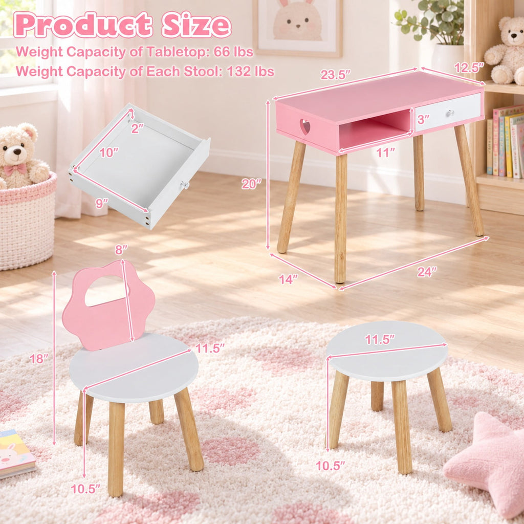 Airfind Wooden Youth Styling Salon Playset featuring Chair and Stool, Dressing and Styling Activity Kit with Eye Shadow, 66 lbs Capacity, Pink