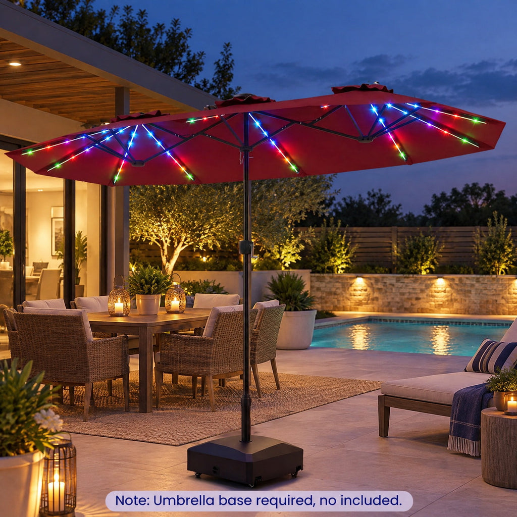 Airfind 13 FT Double-Sided Patio Umbrella with Color-Changing Flowing Solar LED Lights, Polyester Fabric Metal Frame, 13 x 7 ft Footprint, Red