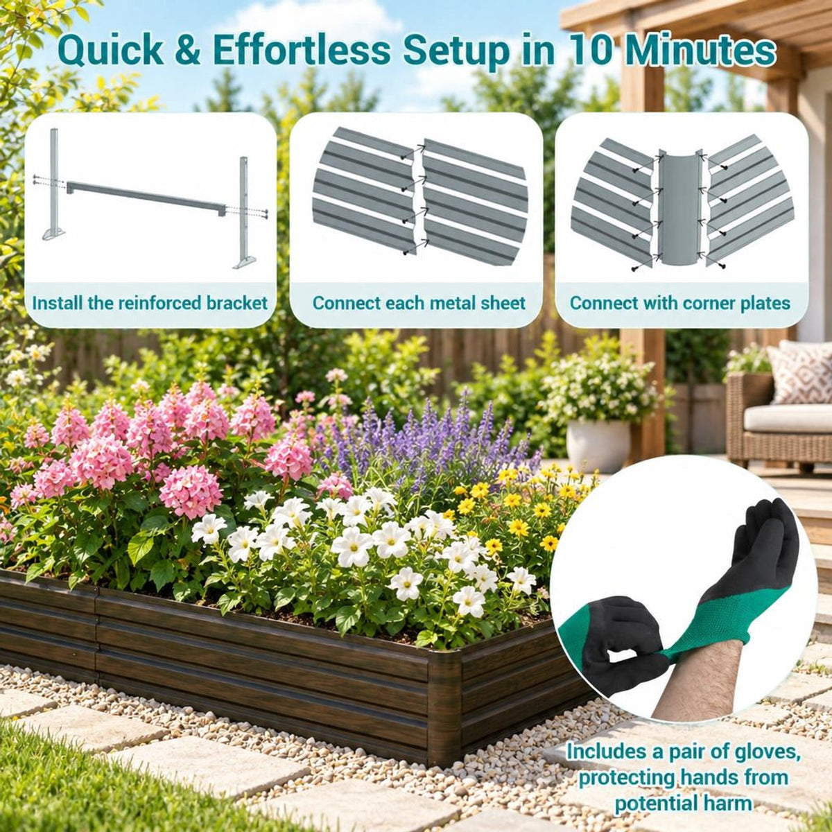 Airfind Large Outdoor Metal Planter Box for Vegetable Fruit Herb Flower, Metal Frame, 8 x 4 x 1 ft (L x W x H) Volume: 32 cu.ft Footprint, Coffee