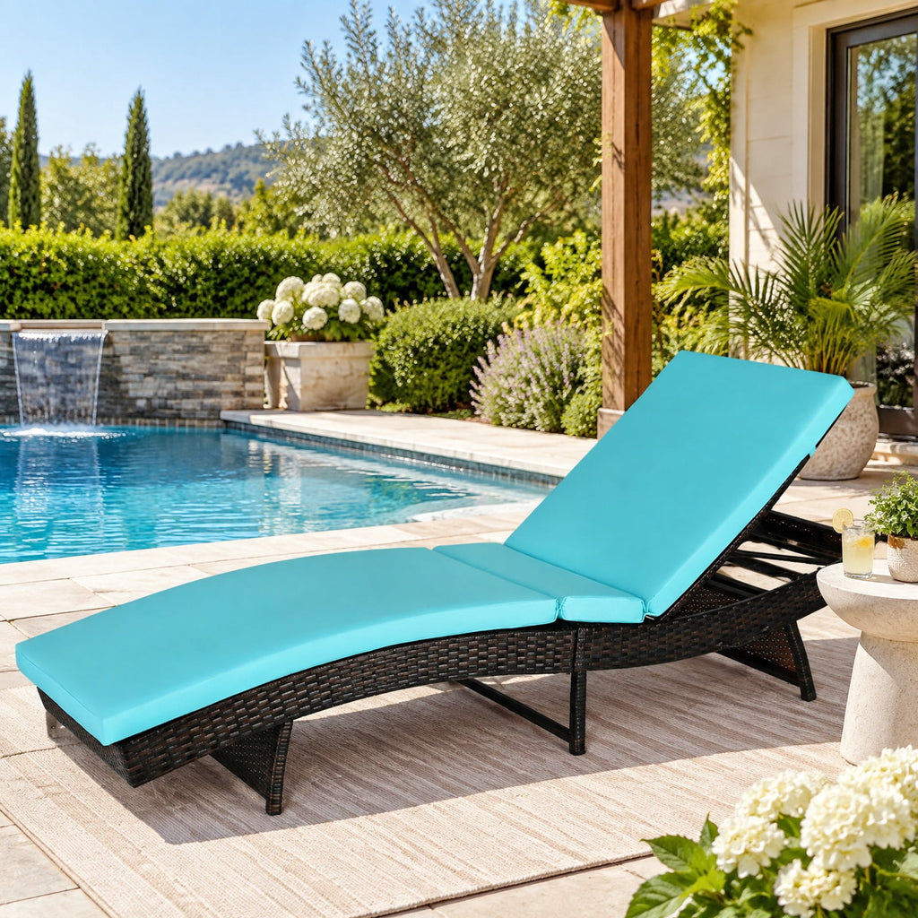 Airfind Patio Folding Adjustable Rattan Chaise Lounge Chair with Cushion, PE rattan steel non-woven fabric D Frame, 83 x 24 x 16-38 Footprint