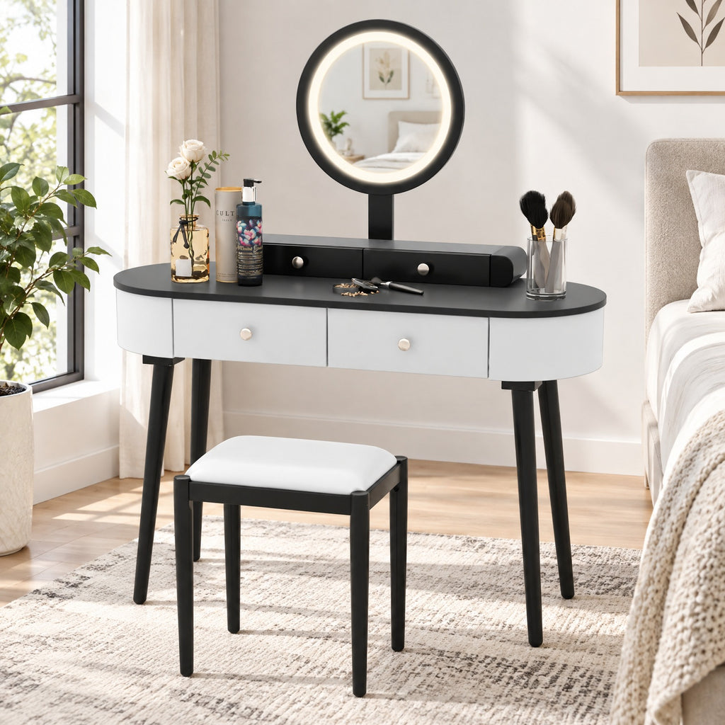 Airfind Makeup Vanity Table Set with LED Mirror and 3 Spacious Drawers, 170 lbs Capacity, MDF Frame, 47 Inch x 16.5 Inch x 56 Inch Footprint, White