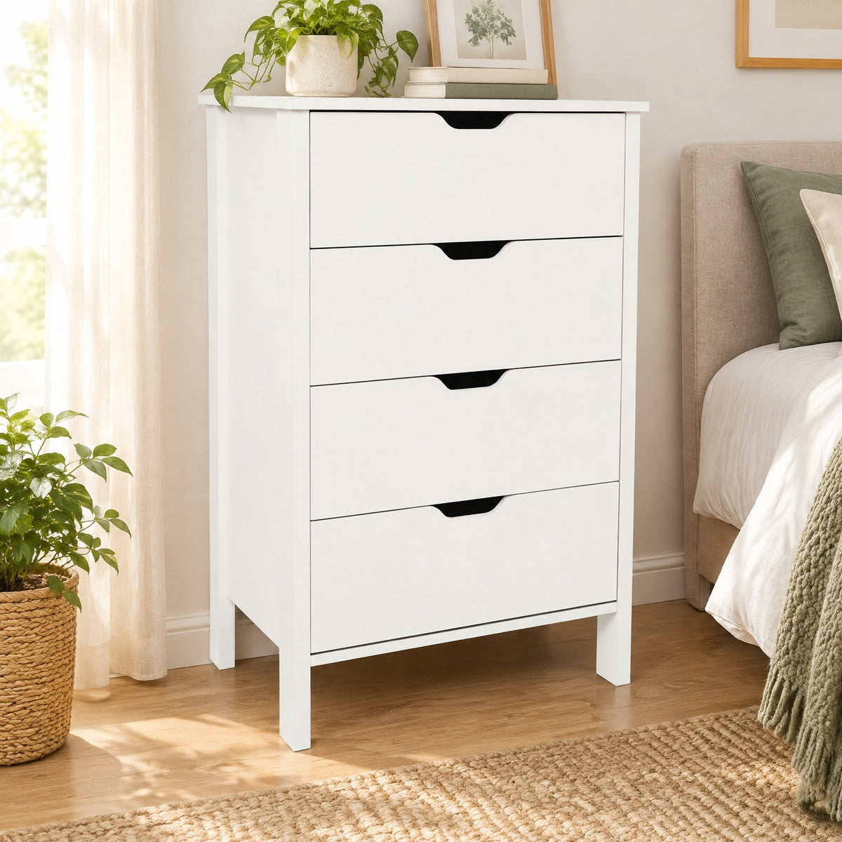 Airfind 4-Drawer Dresser Wooden Nightstand with Anti-Tipping Kits, 44 lbs Capacity, Engineered Wood MDF Frame, 24 x 16 x 37.5 Footprint, White
