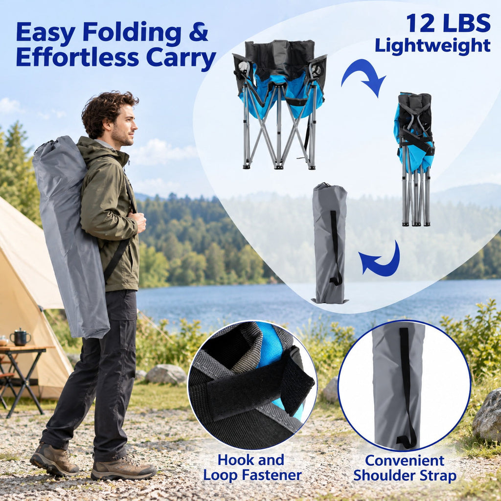 Airfind Double Camping Chair with Carry Bag Cup Holders, 660 lbs Capacity, Metal Oxford Fabric Sponge, 40 Inch x 20.5 Inch x 36.5 Inch , Blue