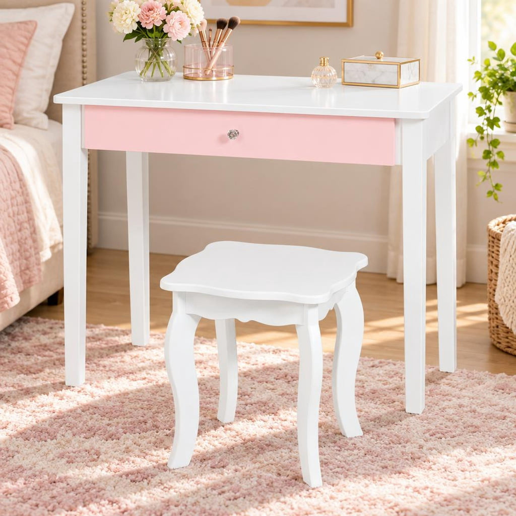 Airfind Kids Princess Make Up Dressing Table with Tri-folding Mirror and Chair, 33 lbs Capacity, MDF Frame, 27.5 x 13.5 x 37.5 Footprint, White