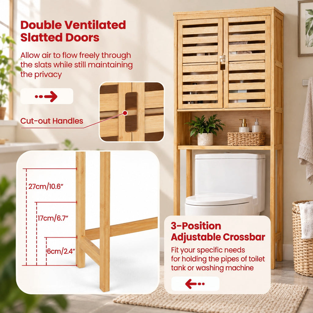 Airfind Bamboo Over The Toilet Storage Cabinet Bathroom with Adjustable Shelf, Bamboo MDF Frame, Natural