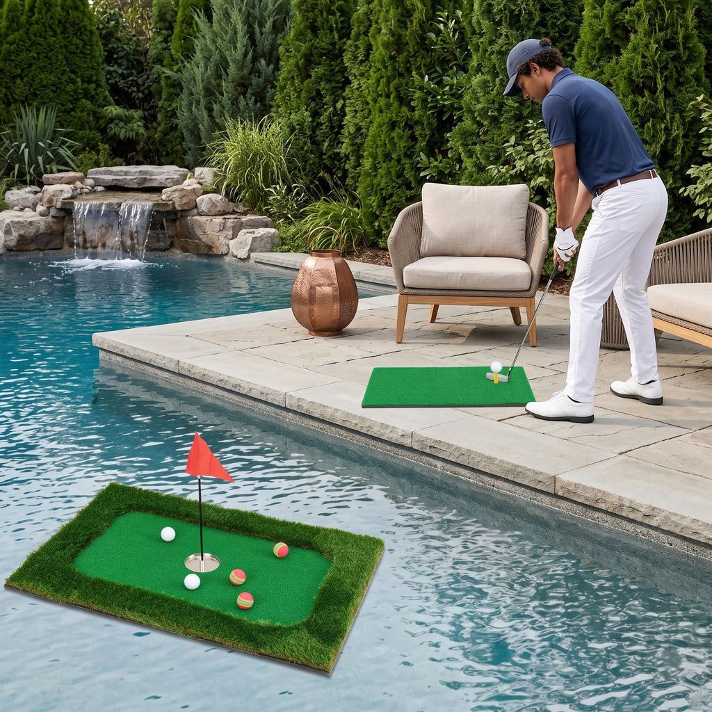 Airfind Floating Golf Green for Pool with 6 Golf Balls, Golf Flag, Hitting Mat and Tee, Waterproof EVA Practice Putting Green for Backyard Pool Party, Green