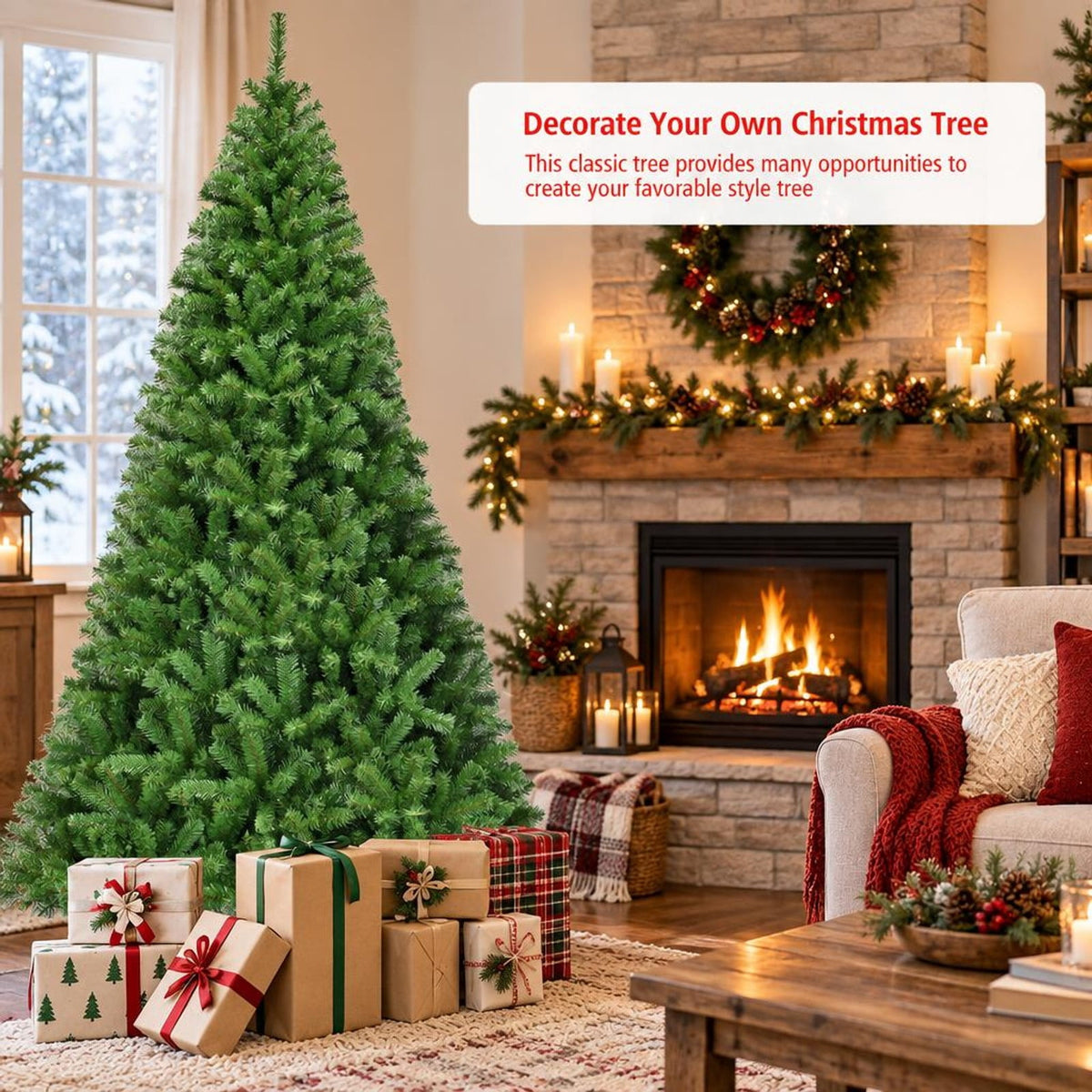Airfind PVC Artificial Christmas Tree Premium Hinged-9 ft, PVC iron Frame, 3.8ft x 6ft Footprint, Green