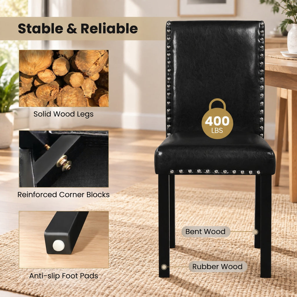 Airfind Set of 2 Dining Chairs with Solid Rubber and Wood Legs, Chair 400 lbs Capacity, Rubber Wood Bent Wood PVC Leather Sponge MDF Frame, Wood