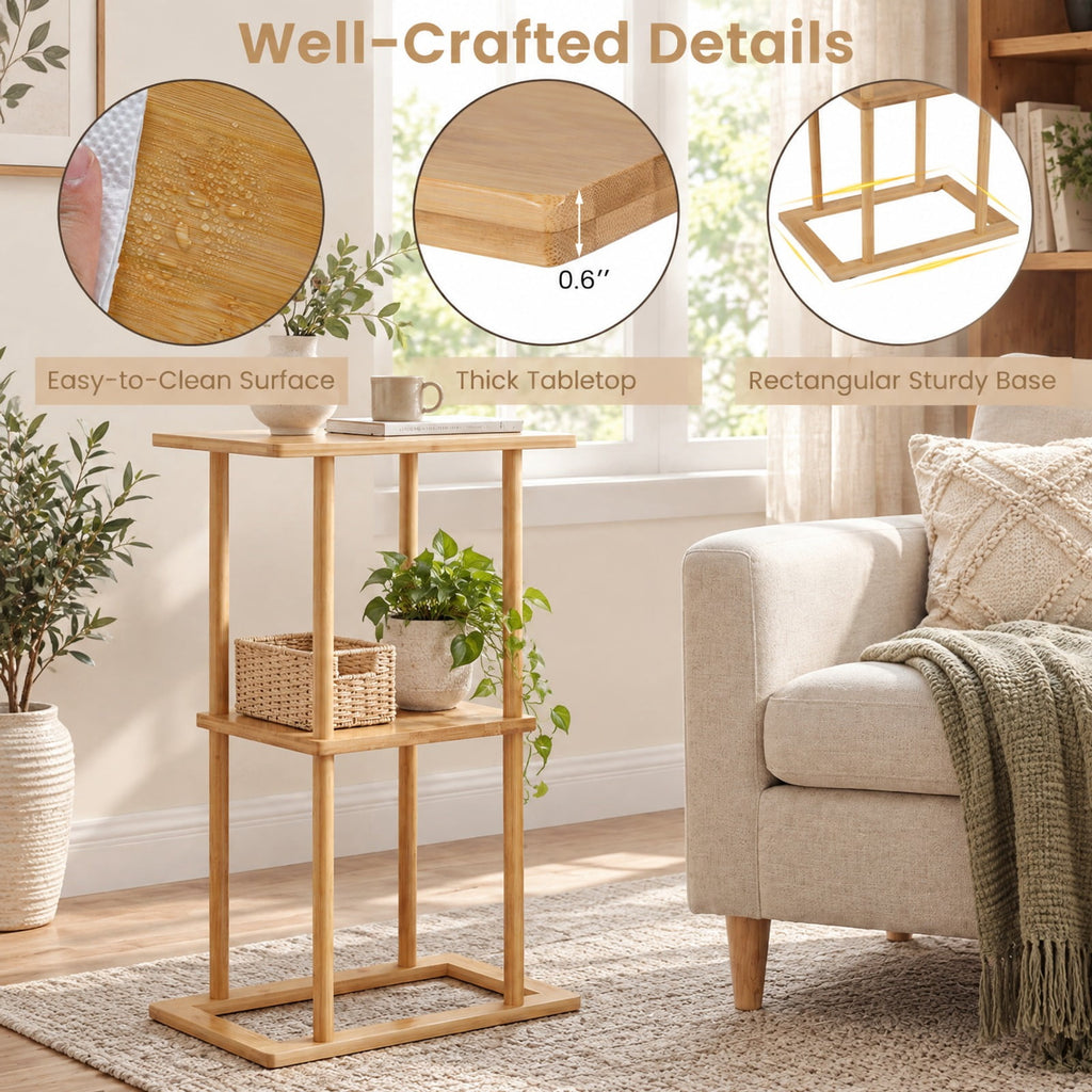 Airfind 2 Pieces Side Table with Storage Shelves and Bamboo Construction, 22 lbs Capacity, Bamboo Frame, 15.7 x 11 x 25.6 Footprint, Natural