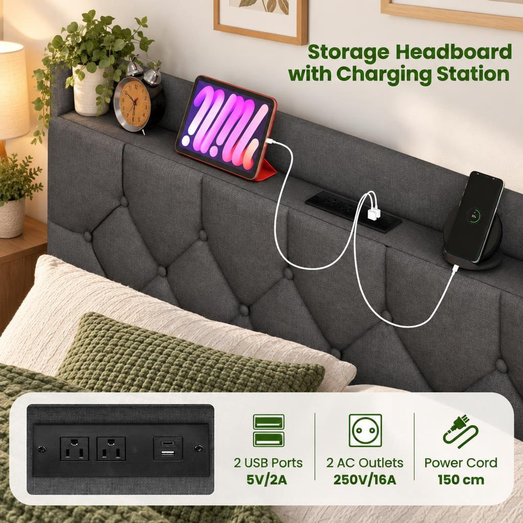 Airfind Full/Queen Size Floating Bed Frame with LED and Headboard and Charging Station, 660 lbs Capacity, 78.5 Inch x 55.5 Inch x 34 Inch Bed Platform Footprint