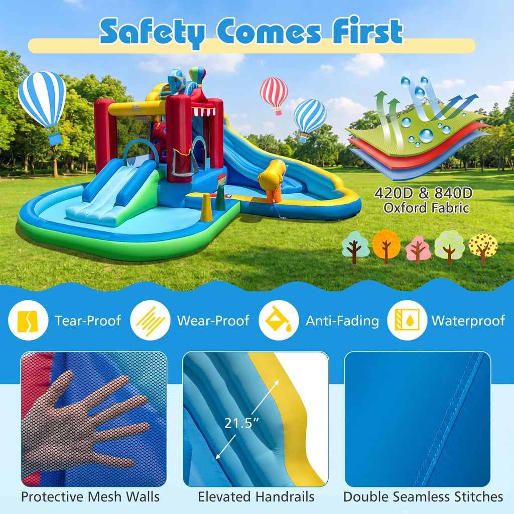 Airfind Inflatable Water Park with Splash Pool, Water Cannon, Basketball Rim and 50 Ball Pit, 188in x183in x102in Bounce House for Birthday Parties Kids 3-12
