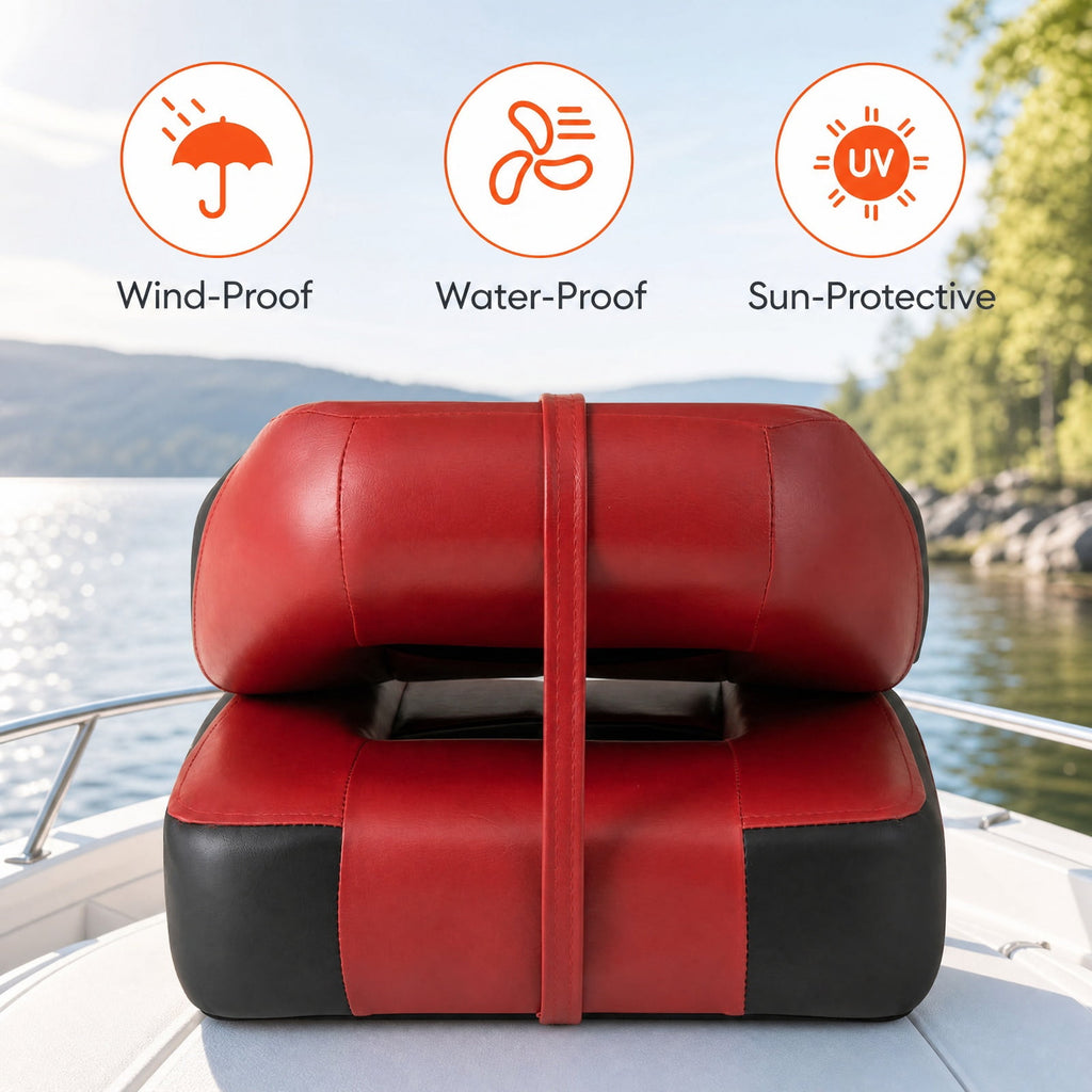 Airfind Set of 2 Folding Low Back Fishing Boat Seats with Stainless Steel Screws and Ergonomic Backrest for Pontoons and Cabin Seating, Red