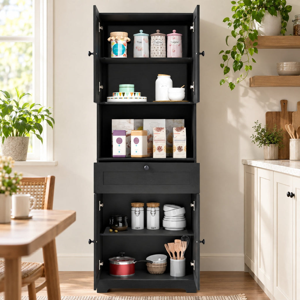 Airfind 67.5 Inch Tall Modern Freestanding Floor Storage Cabinet with 4 Doors and 1 Drawer, 243 lbs Capacity, MDF Engineered Wood Frame, Black