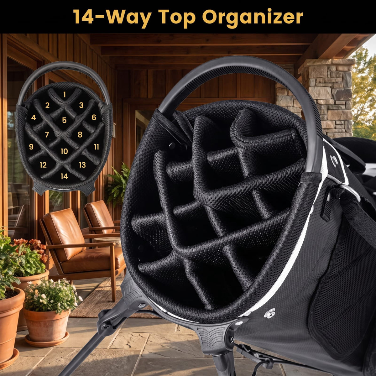 Airfind Lightweight Golf Stand Bag with 14 Way Top Dividers and 6 Zippered Pockets and Rain Hood for Walking the Course, Gray