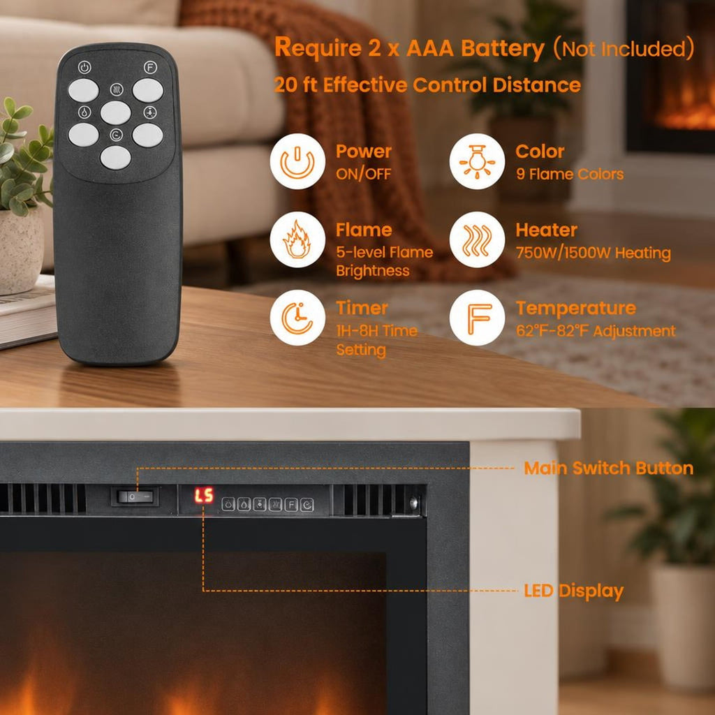 Airfind 50 Inches Electric Fireplace In-wall Recessed Featuring Remote Control and Adjustable Color and Brightness-50 Inches, Black