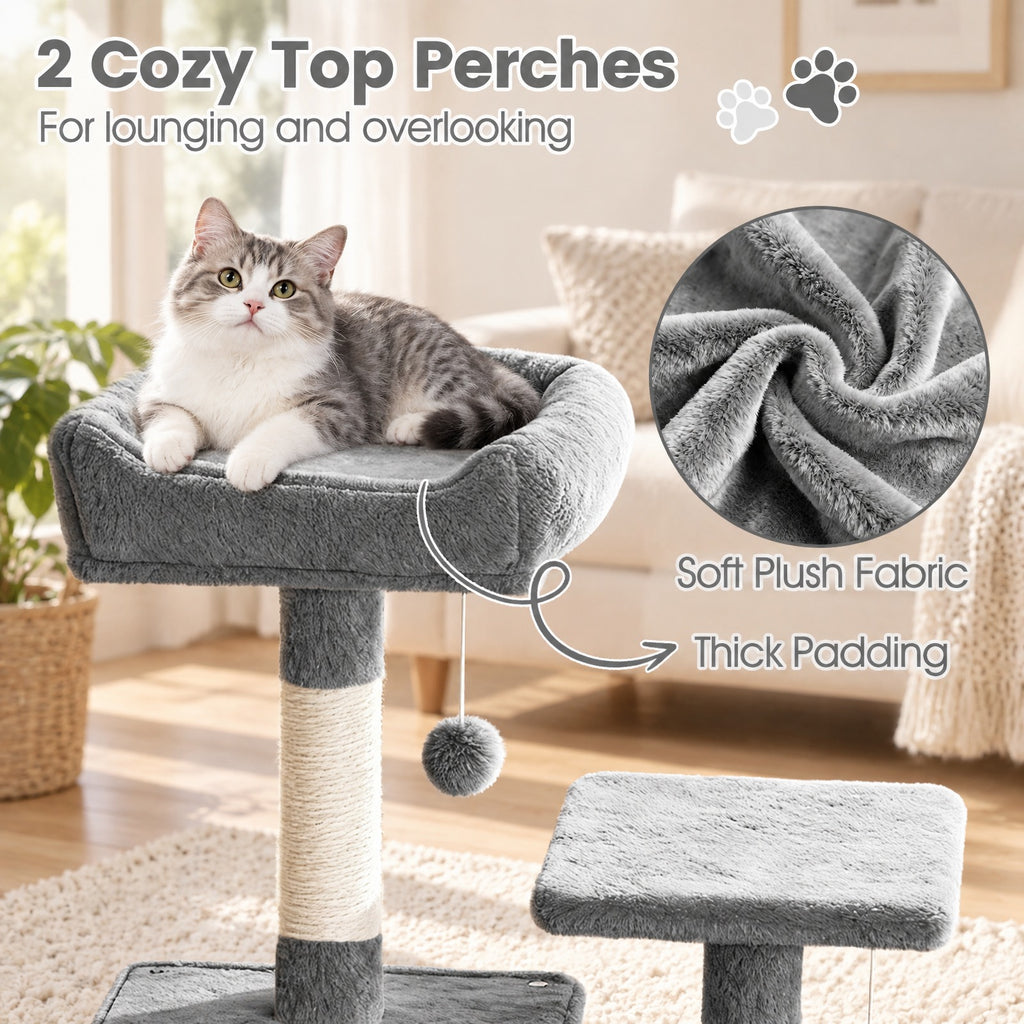 Airfind 66 Inch Tall Cat Tree Multi-Level Cat Tower with 2 Condos Sisal Scratching Posts, 33 lbs Capacity, Light Gray
