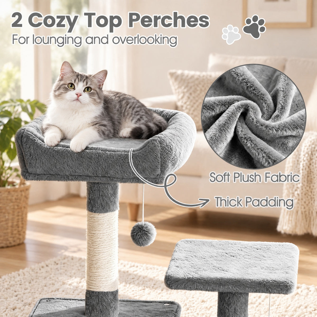 Airfind 66 Inch Tall Cat Tree Multi-Level Cat Tower with 2 Condos Sisal Scratching Posts, 33 lbs Capacity, Light Gray