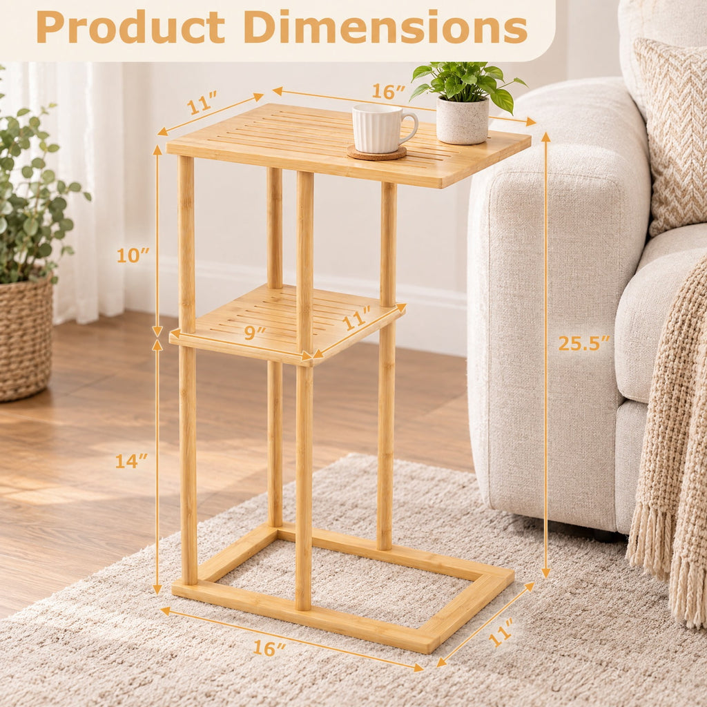 Airfind Side Table Set of 2 with Storage Shelves and Bamboo Construction, 22 lbs Capacity, Bamboo, 15.7 Inch x 11 Inch x 25.6 Inch , Natural