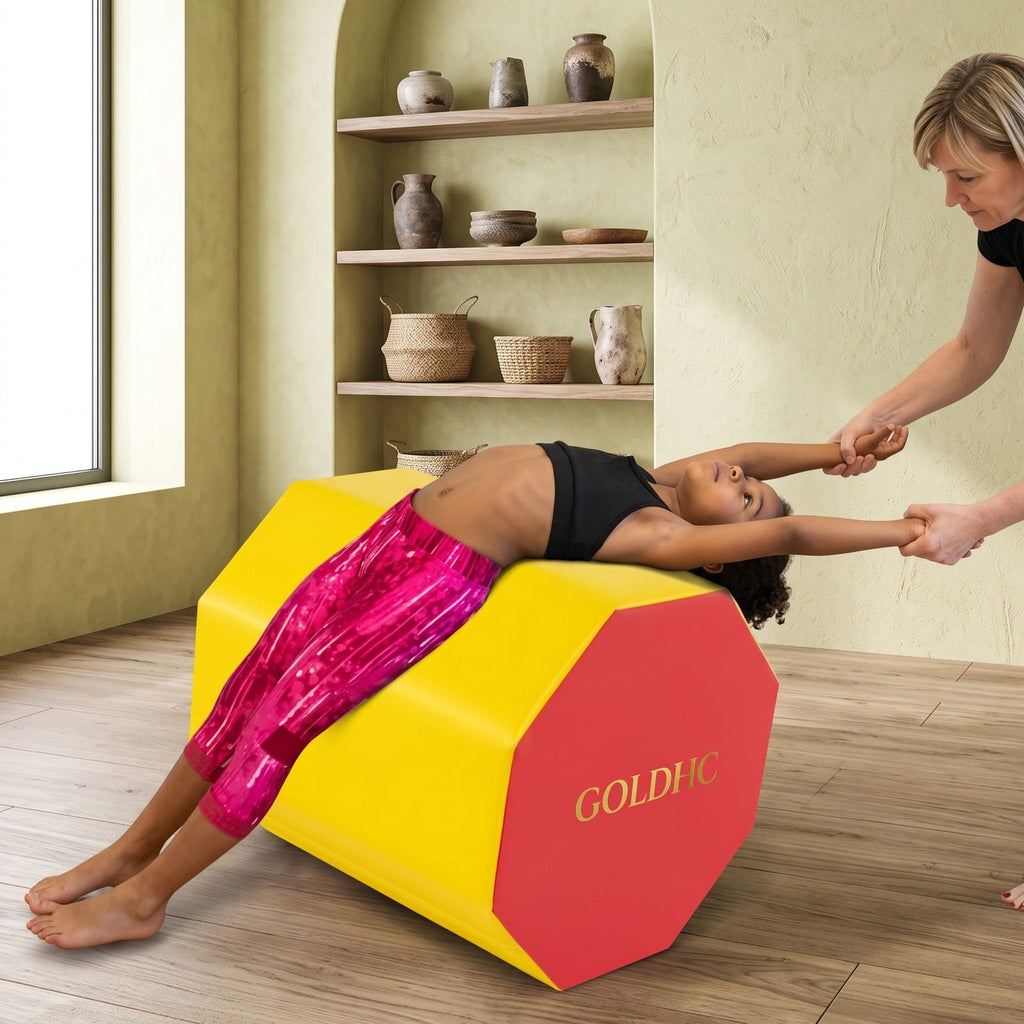 Airfind 24.5 Inch Octagon Gymnastics Mat with Zippered Cover for Kids Backbend Handspring and Tumbling Training, Yellow and Red