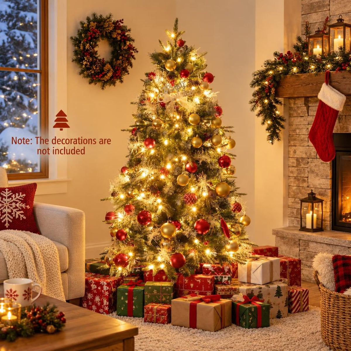 Airfind 5 Feet Pre-Lit Artificial Christmas Tree with 8 Modes LED Lights with Berries, PVC PE PET Metal 5 Feet Frame, 3 x 5 ft Footprint, Green