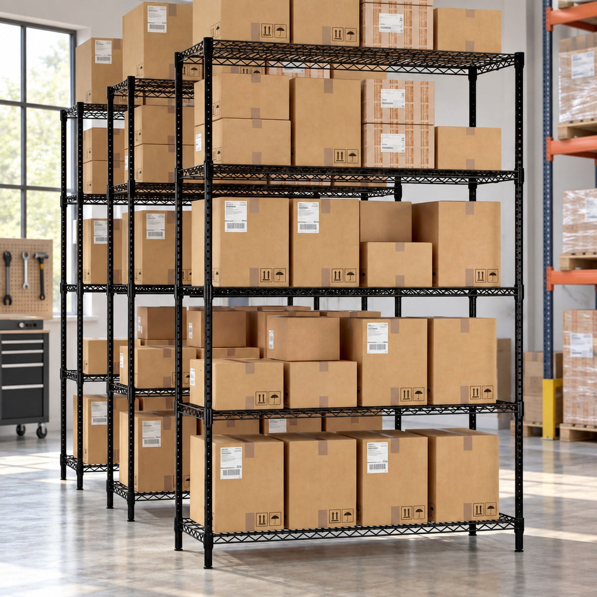 Airfind 5-Tier Metal Storage Shelving Unit with V-Shaped Wire Rack, 4000 lbs Capacity, Metal Frame, 48 x 18 x 72.5 Total Footprint, Black