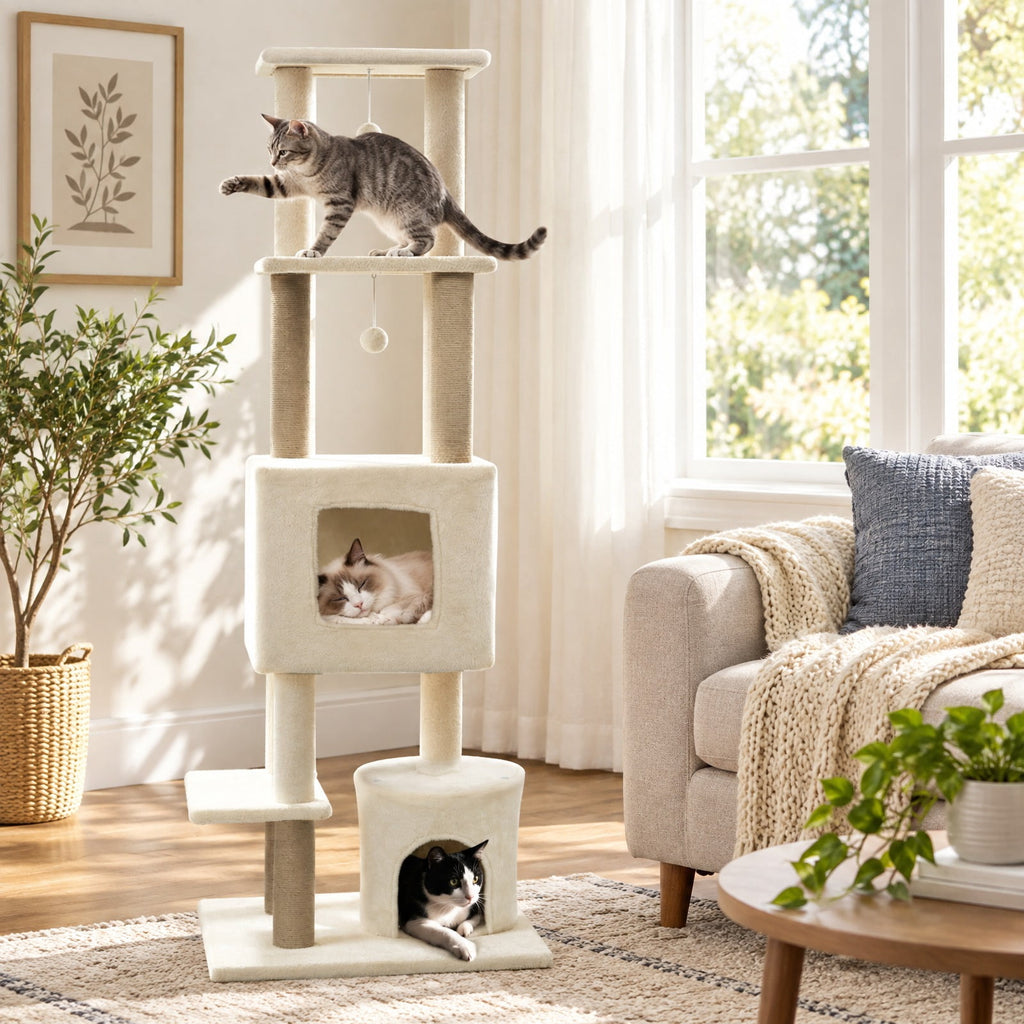 Airfind 64 Inch Tall Cat Tree with 2 Large Condos and Jute Scratching Posts for Indoor Adult Cats, 33 lbs Capacity, Dark Grey