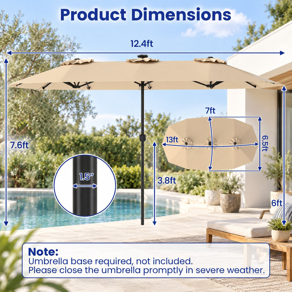 Airfind 13 FT Double-Sided Patio Umbrella with Color-Changing Flowing Solar LED Lights, Polyester Fabric Metal Frame, 13 x 7 ft Footprint, Beige