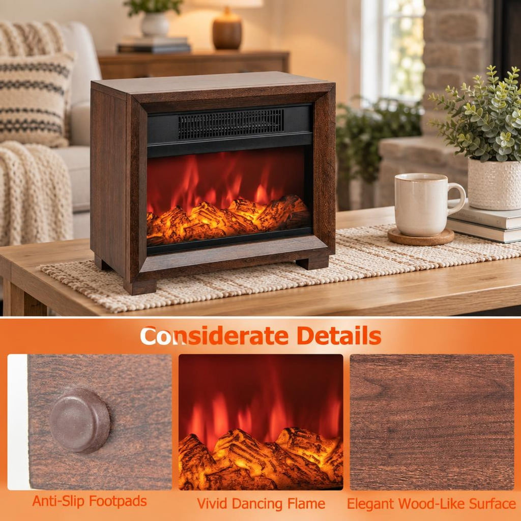 Airfind Mini Wooden Space Tabletop Fireplace with Realistic Flame Effect, MDF PB Metal Frame, Quiet Operation wont Disturb Your Relaxation, Brown
