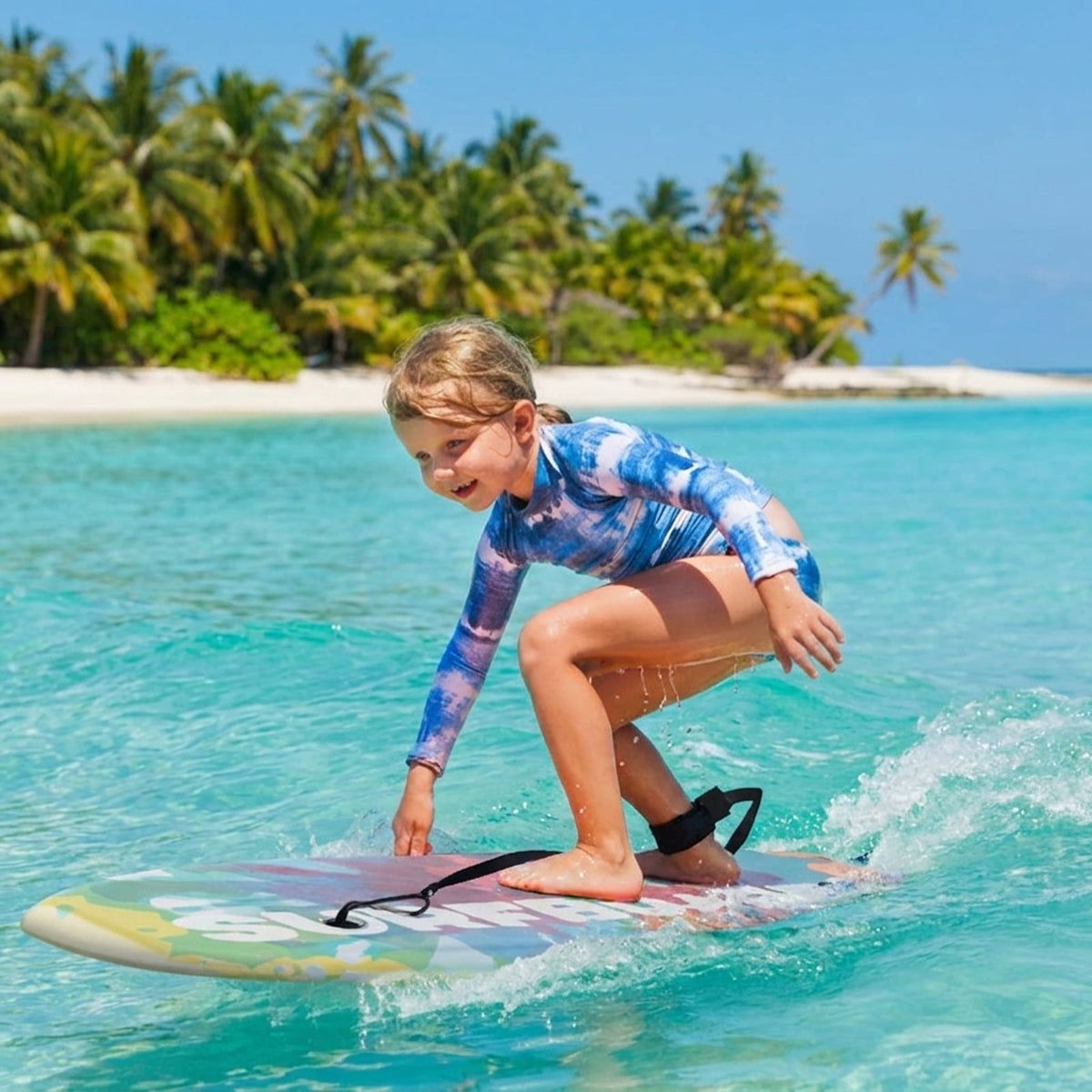 Airfind 37 Boogie Board with Wave Camo Graphic Deck ¡ª EPS Core, XPE Top, HDPE Slick Bottom, Crescent Tail, Coiled Wrist Leash