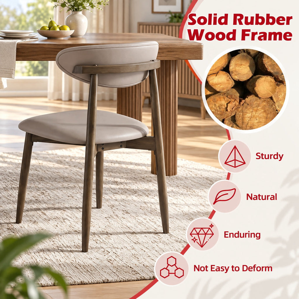 Airfind Set of 4 Wooden Modern Upholstered Dining Chairs with Curved Backrest, 330 lbs Capacity, Rubber Wood Frame, Gray