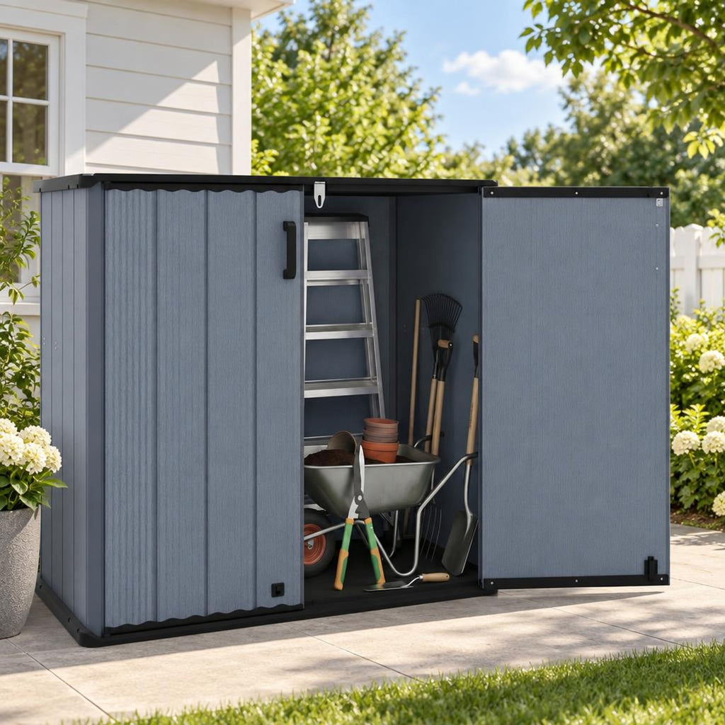Airfind Outdoor 23.5 Cu.ft All-Weather Storage Box with Floor Lockable Door, 330 lbs Capacity, PP HDPE Metal Frame, 47 Inch x 25.5 Inch x 46 Inch Footprint