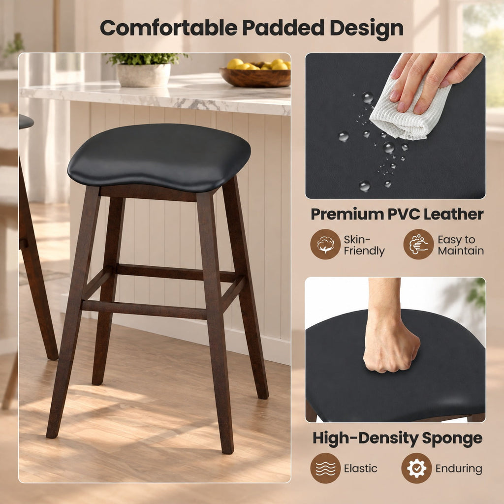 Airfind Swivel Bar Stools Set of 2 with Padded Contoured Seat and Footrest-Black and Brown, 310 lbs Capacity, Rubber Wood MDF PVC Leather Sponge Frame