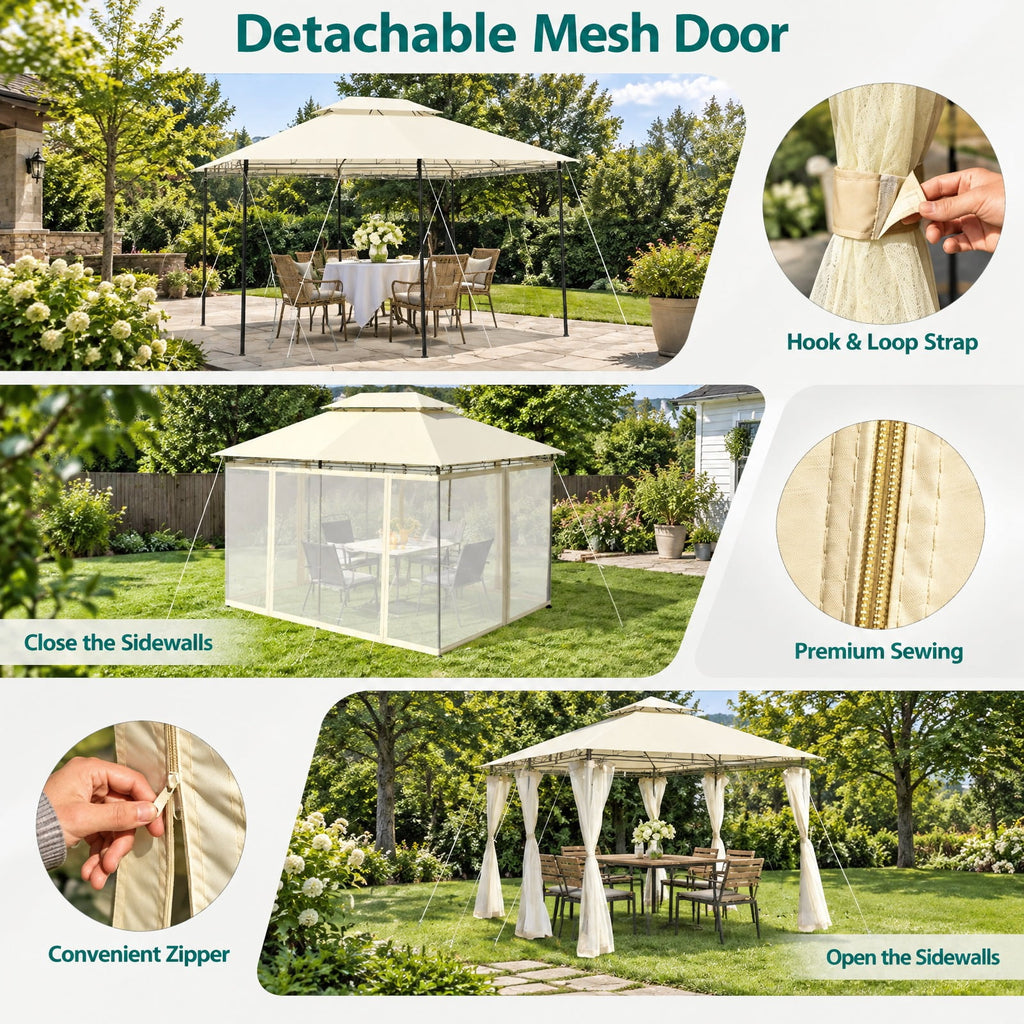 Airfind 10 Feet x 13 Feet Tent Canopy Shelter with Removable Netting Sidewall, Steel Polyester Fabric Frame, 13 x 10 x 9 ft Footprint, Beige