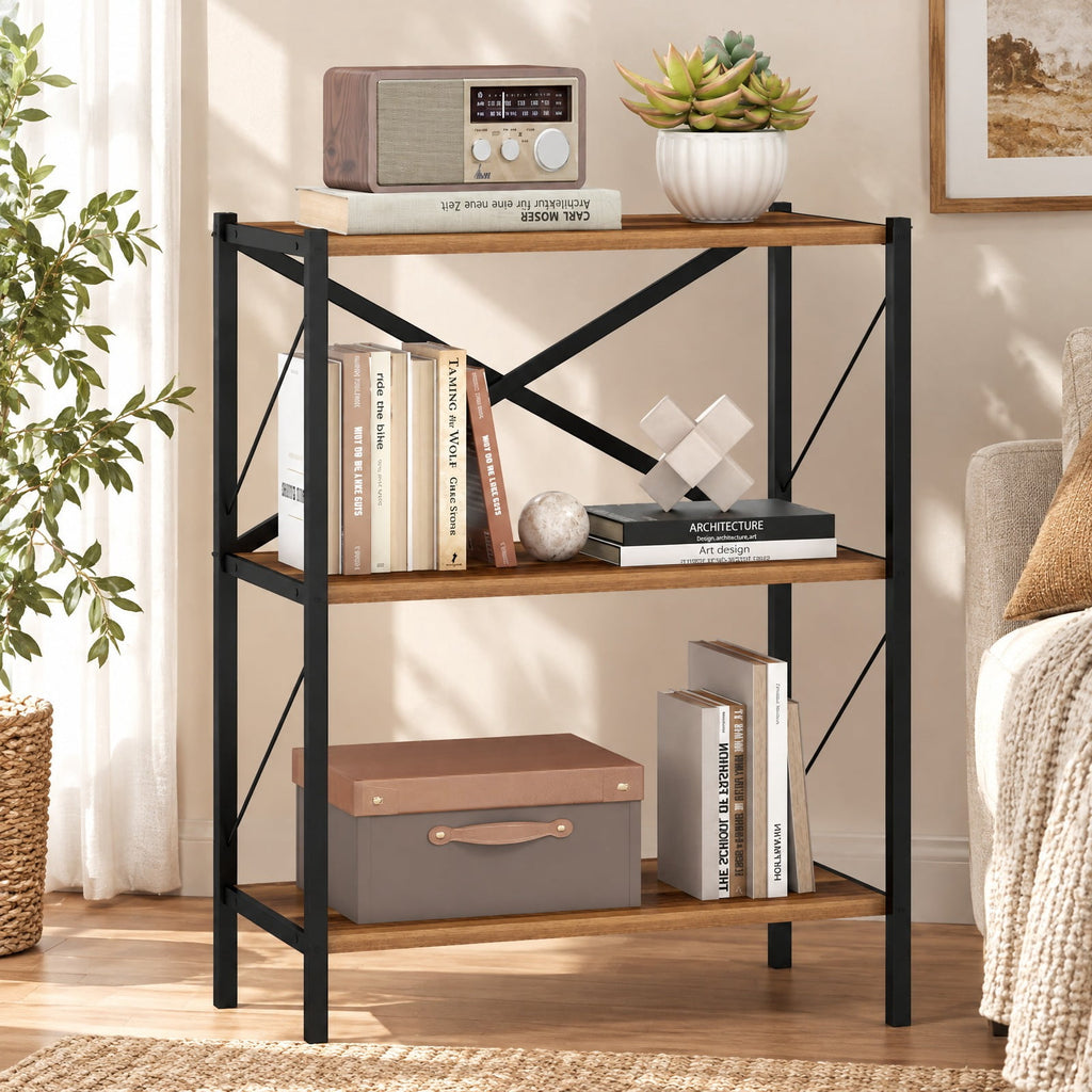 Airfind 3-Tier Bookshelf with Heavy, 5.5 lbs Capacity, Metal Engineered Wood Frame, Walnut, Product Dimensions 26 x 14 x 33.5 Spa