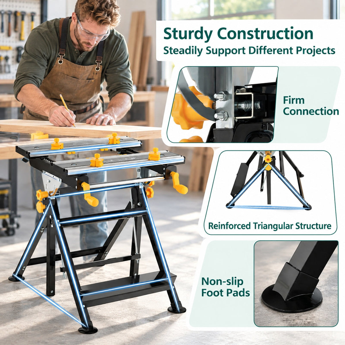 Airfind Folding Work Table with Tiltable Platform and 7-level Adjustable Height, 220 lbs Capacity, Aluminum Metal Frame, Black
