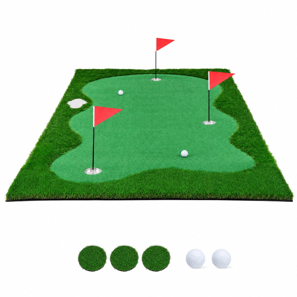 Airfind 10 x 5 FT Large Golf Putting Green with Realistic Artificial Grass Turf, Backyard Putting Green Mat with 3 Holes for Indoor Outdoor