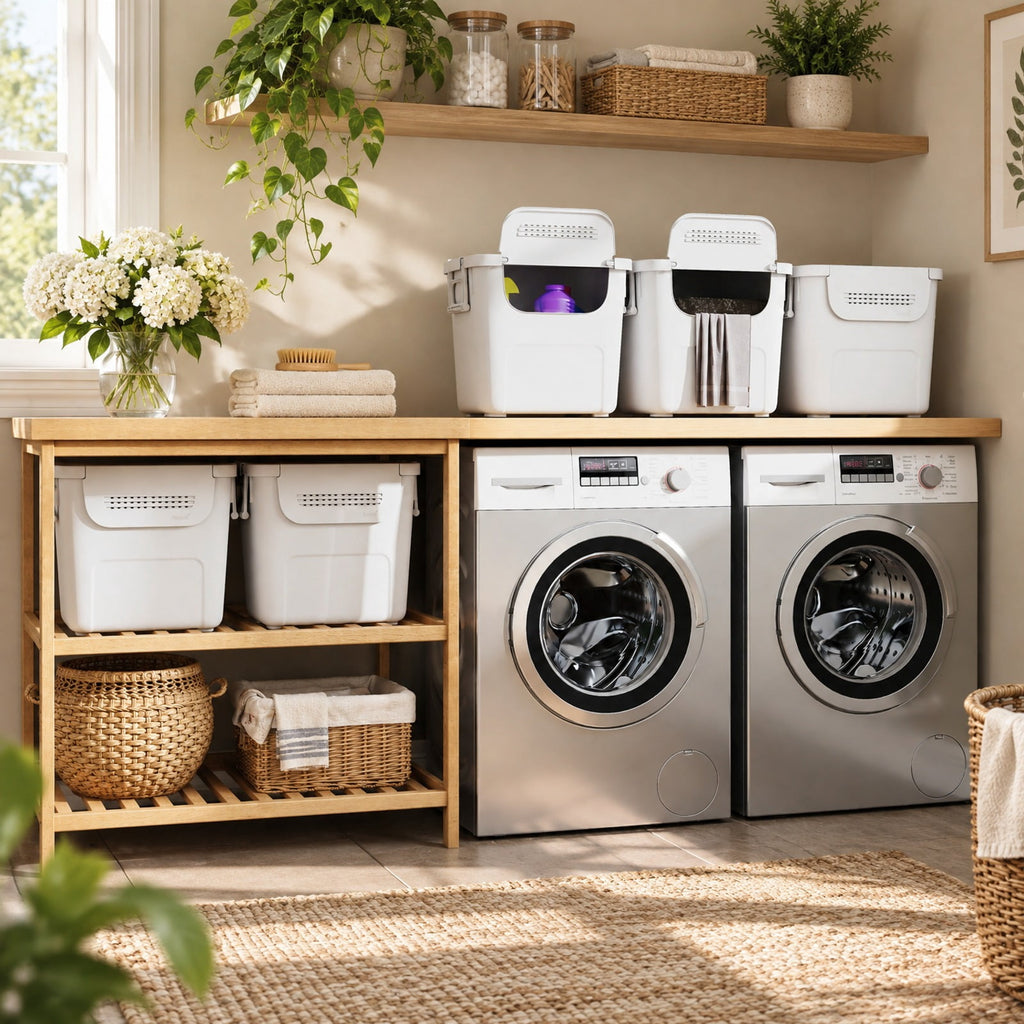 Airfind 3 Pieces Plastic Storage Bins Stackable with Front Door and Side Handles, 18 lbs Capacity, PP Frame, White