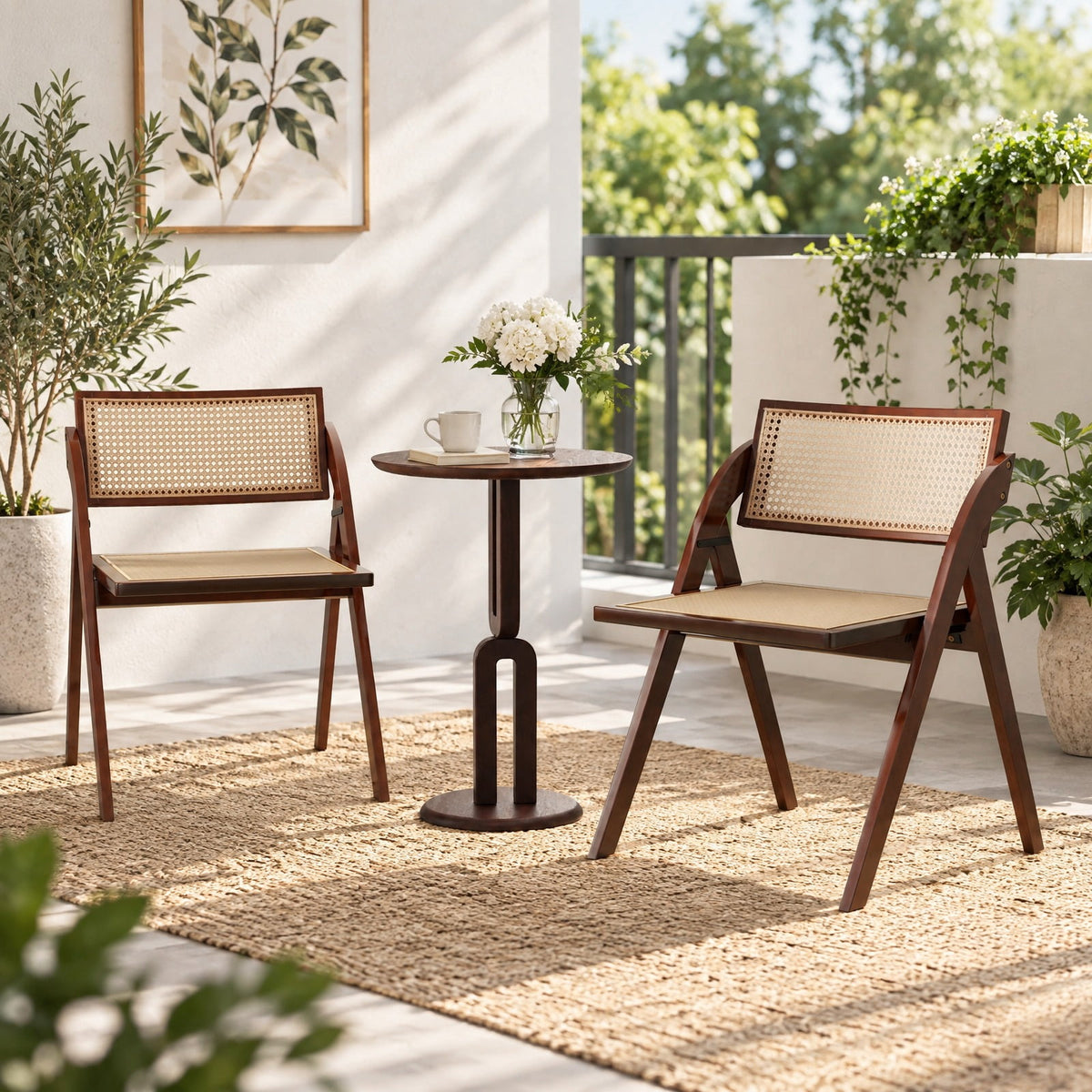 Airfind Foldable Dining Chairs Set of 2 with Woven Rattan Backrest, 400 lbs Capacity, Rubber Wood Plywood Plastic Frame, 23 Inch x 21 Inch x 29.5 Inch Footprint