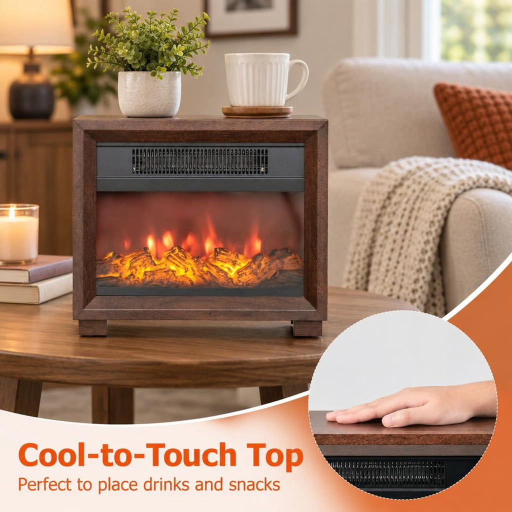Airfind Mini Wooden Space Tabletop Fireplace with Realistic Flame Effect, MDF PB Metal Frame, Quiet Operation wont Disturb Your Relaxation, Brown