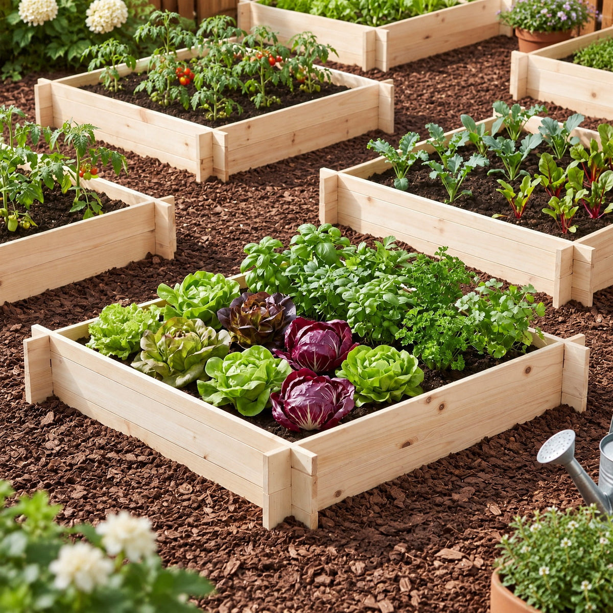 Airfind 39.5 x 39.5 Square Wooden Raised Garden Bed, Fir Wood Frame, 39.5 x 39.5 x 6.5 Footprint, Natural