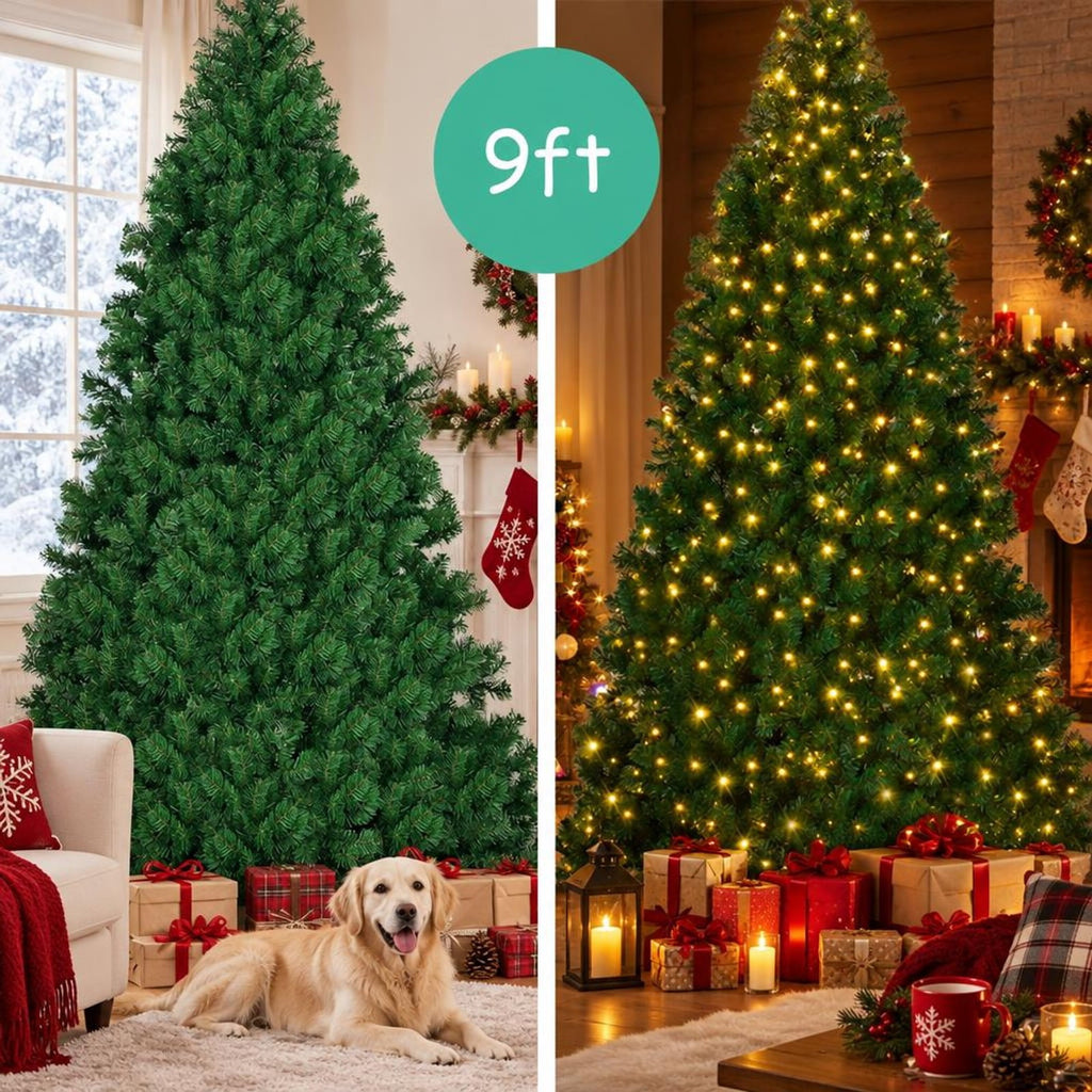 Airfind 9 Feet Pre-Lit PVC Artificial Christmas Tree with 700 LED Lights, PVC Iron Frame, Φ 5.2ft x 9ft H Footprint, Green