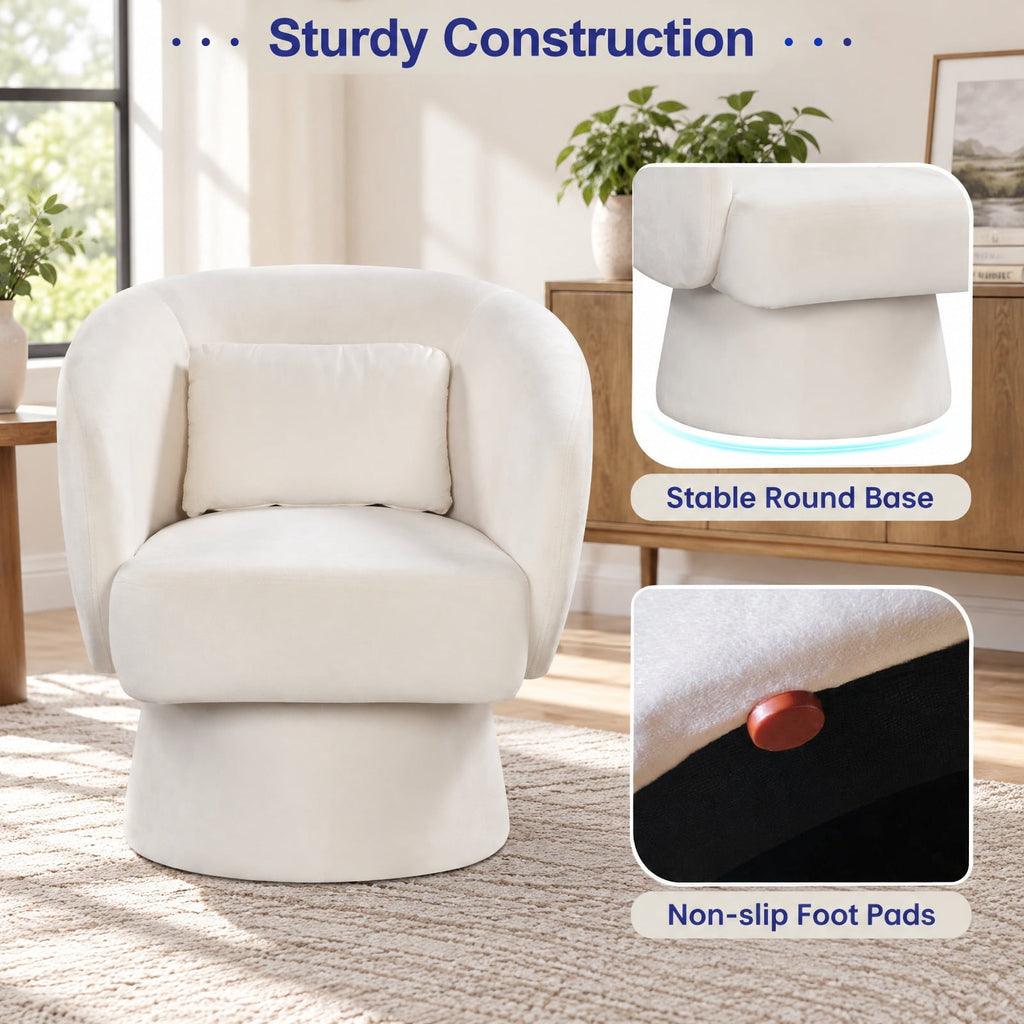Airfind Swivel Accent Chair Upholstered Barrel Chair with Curved Back and Removable Lumbar Pillow, 400 lbs Capacity, 28.5 x 26.5 x 30.5 Footprint