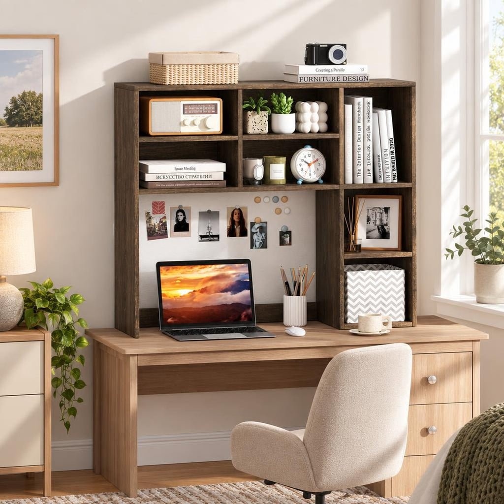 Airfind Desktop Bookshelf with 7 Open Cubbies and 3 Adjustable Shelves, 210 lbs Capacity, Engineered Wood MDF Frame, 37in x 10in x 31in Footprint