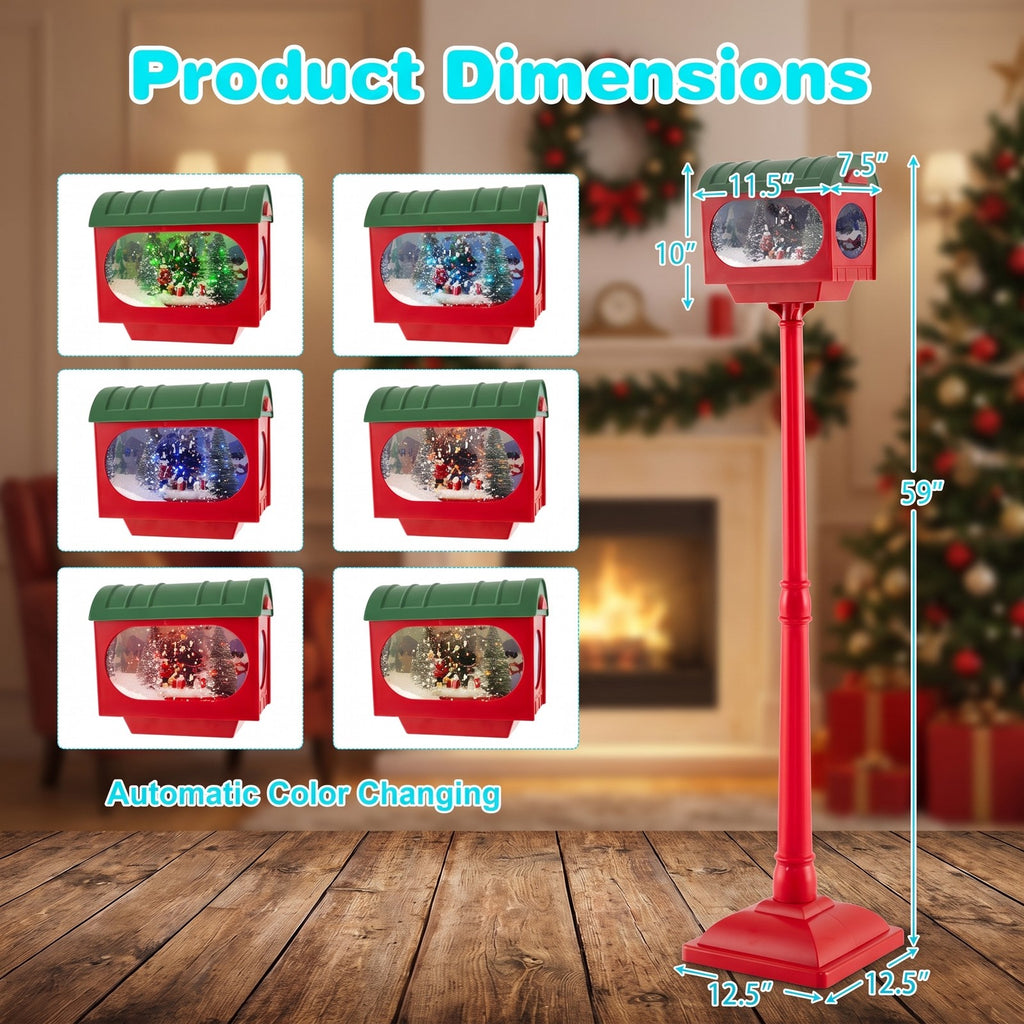 Airfind 59 Inch Christmas Street Lamp featuring Sound-activated Snow Globe Lantern, Plastic Resin Frame, 12.5 Inch x 12.5 Inch x 59 Inch Footprint, Red