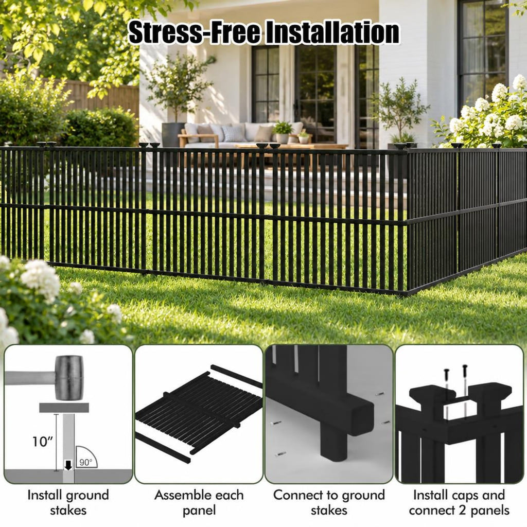 Airfind Air Conditioner Fence Panel with Metal Ground Stakes for Outside, PVC Metal Overall Height: 55 Frame, Black