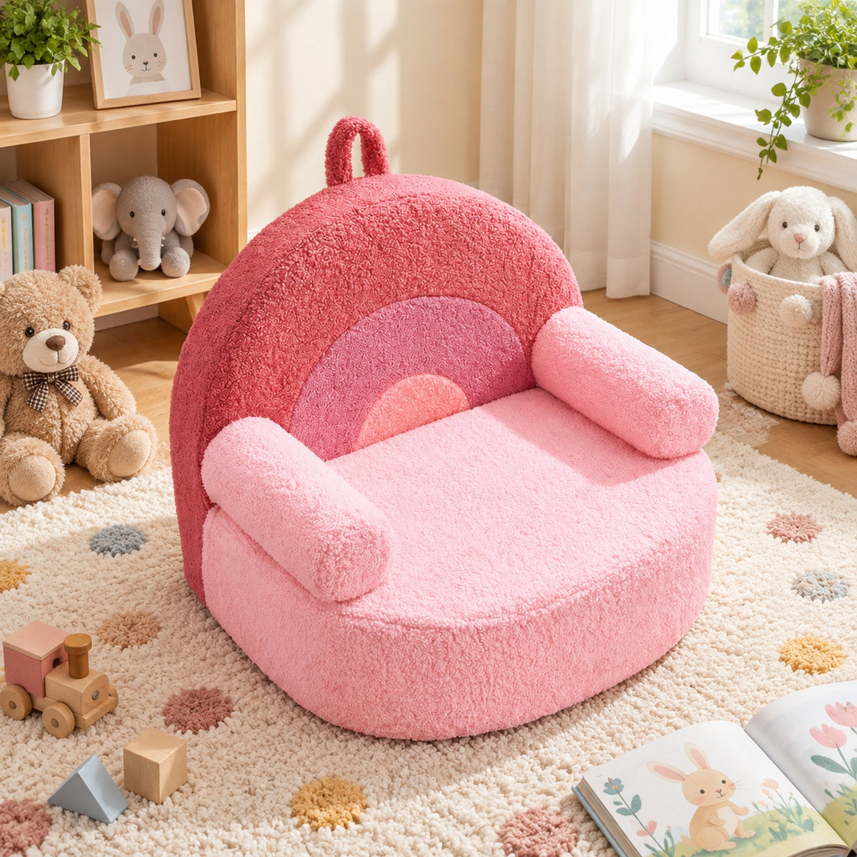 Airfind Kids Sofa Toddler Foam Couch with Soft Fleece Fabric Cover, Teddy Fleece Fabric Frame, for 3+ years old, 21.5in x 17.5in x 17.5in Footprint